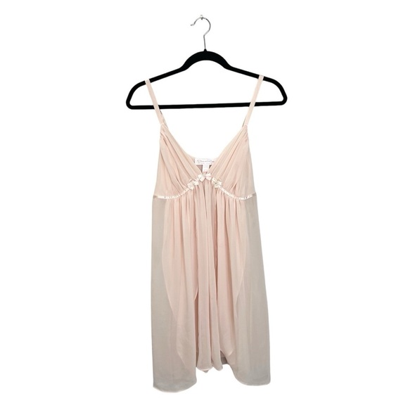 Y2K Oscar de la Renta Pink Label blush pink chiffon baby doll chemise nighty L - Picture 3 of 17
